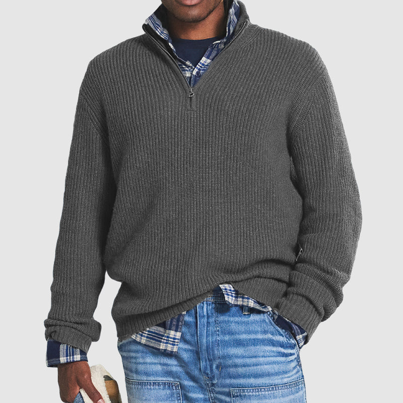 Men's Cashmere Zip Sweater - Lightweight Knit Pullover for Casual Wear and Layering