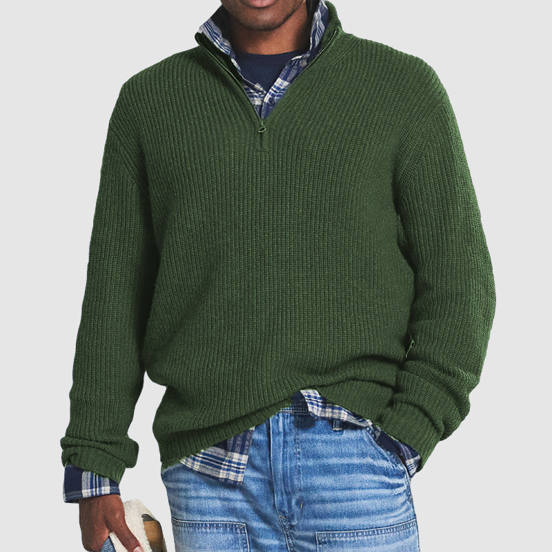 Men's Cashmere Zip Sweater - Lightweight Knit Pullover for Casual Wear and Layering