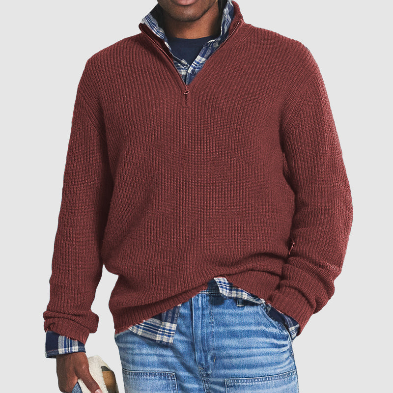 Men's Cashmere Zip Sweater - Lightweight Knit Pullover for Casual Wear and Layering