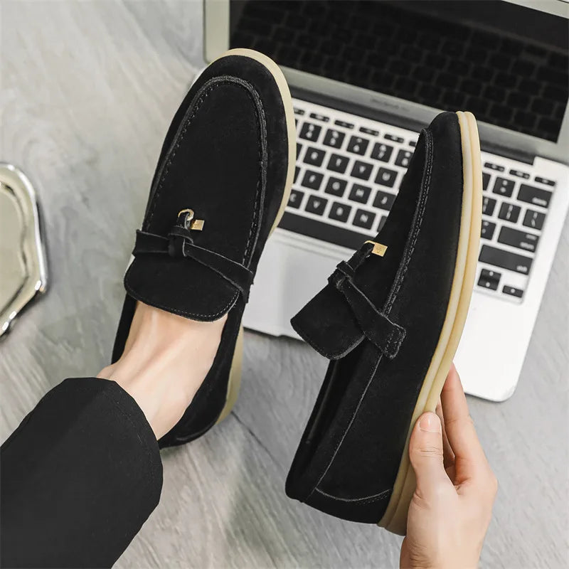 Men's Cow Suede Loafers | Comfortable Casual Slip-On Shoes | Versatile Everyday Footwear for Men