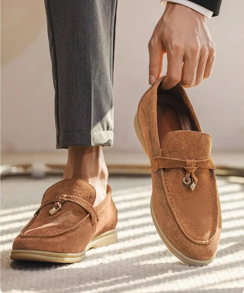 Men's Cow Suede Loafers | Comfortable Casual Slip-On Shoes | Versatile Everyday Footwear for Men