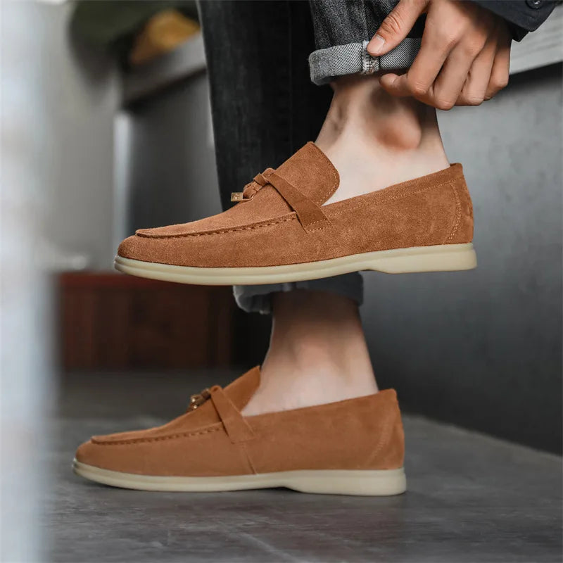 Men's Cow Suede Loafers | Comfortable Casual Slip-On Shoes | Versatile Everyday Footwear for Men