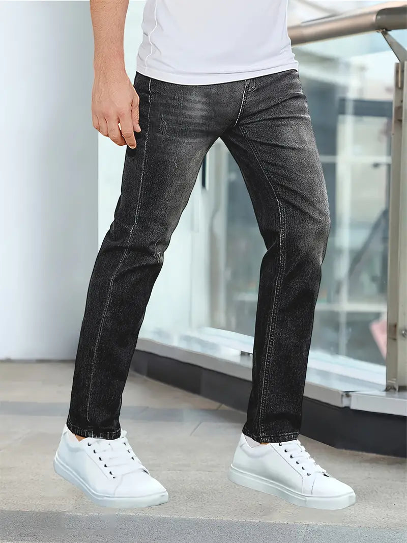 Men's Denim Jeans with Pockets - Casual Fit, Durable Cotton Fabric for Everyday Wear