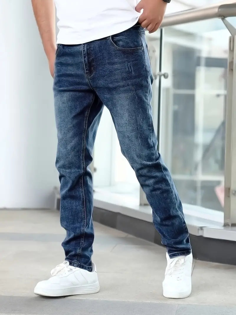 Men's Denim Jeans with Pockets - Casual Fit, Durable Cotton Fabric for Everyday Wear