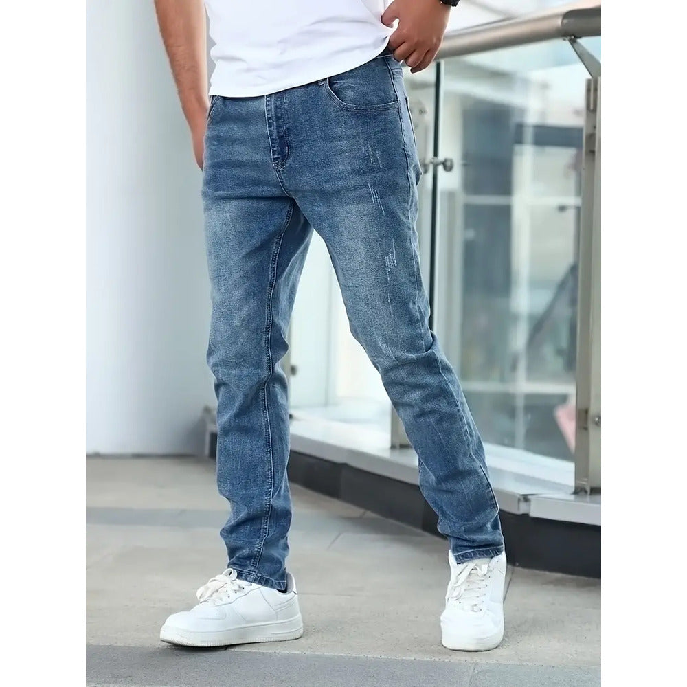 Men's Denim Jeans with Pockets - Casual Fit, Durable Cotton Fabric for Everyday Wear