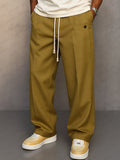 Men's Drawstring Waist Straight-Leg Pants with Front Pleat for Casual and Formal Wear