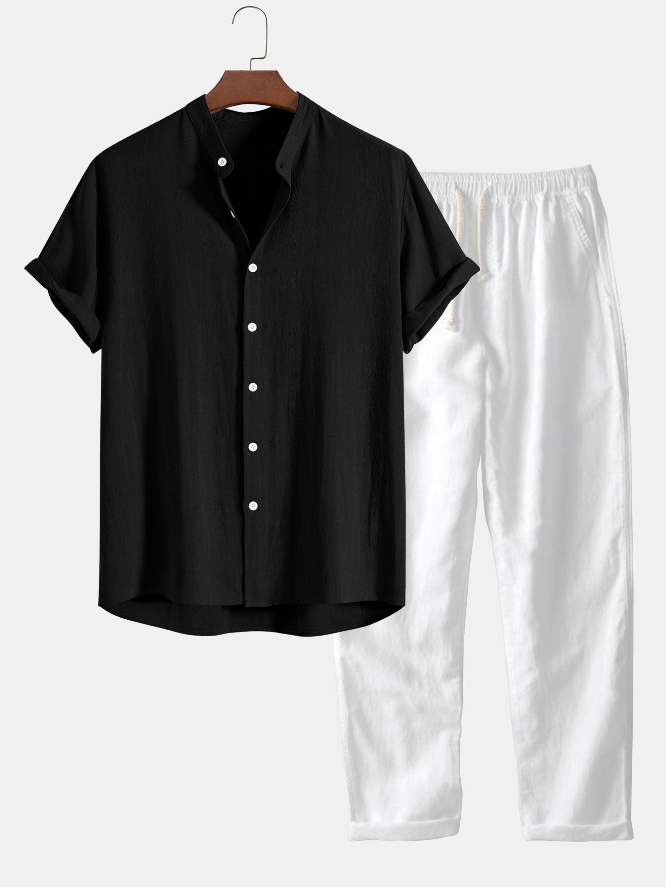 Men's Lightweight Cotton Summer Outfit Set - Casual Short Sleeve Shirt and Shorts for Warm Weather Wear