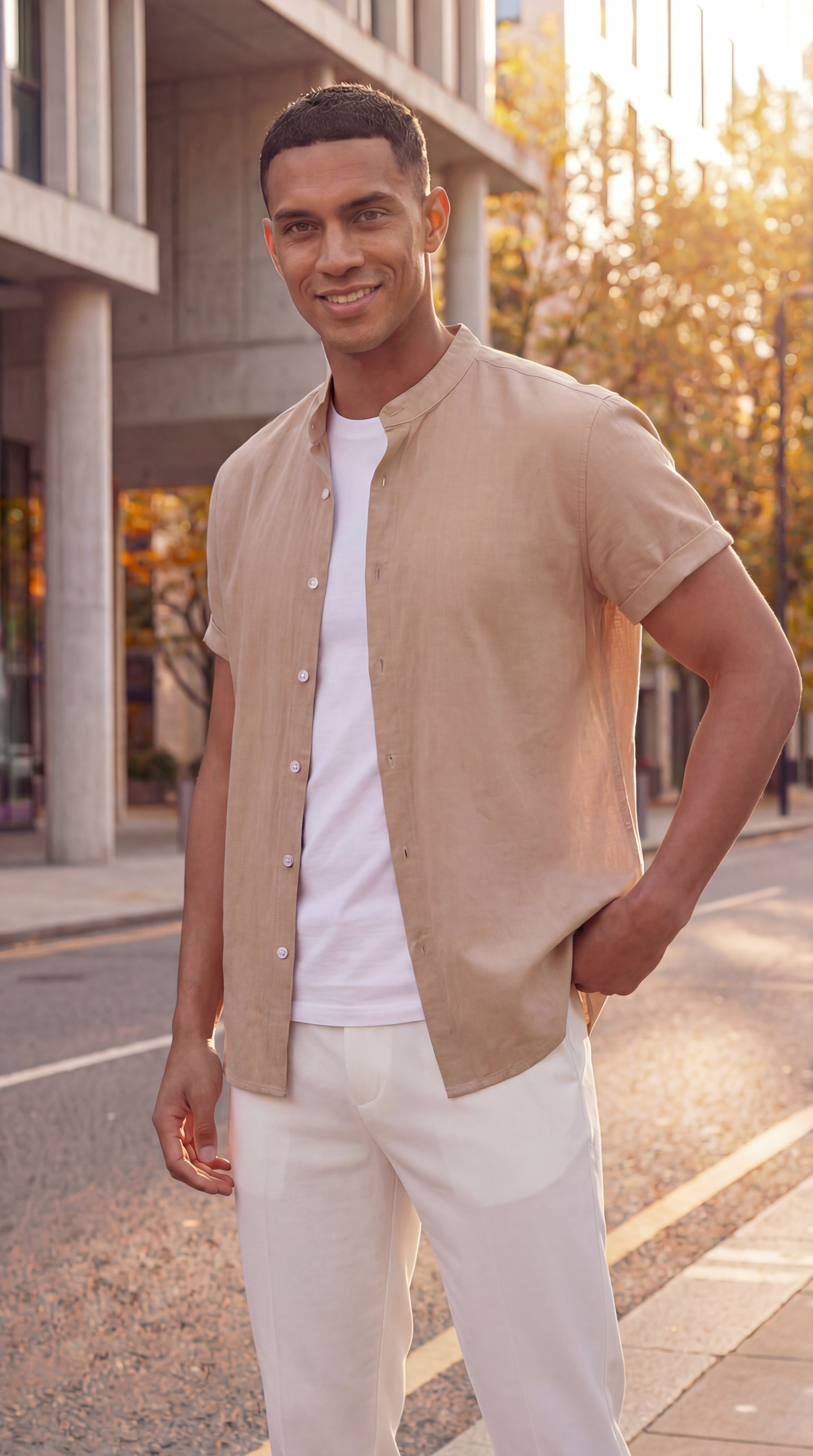 Men's Lightweight Cotton Summer Outfit Set - Casual Short Sleeve Shirt and Shorts for Warm Weather Wear