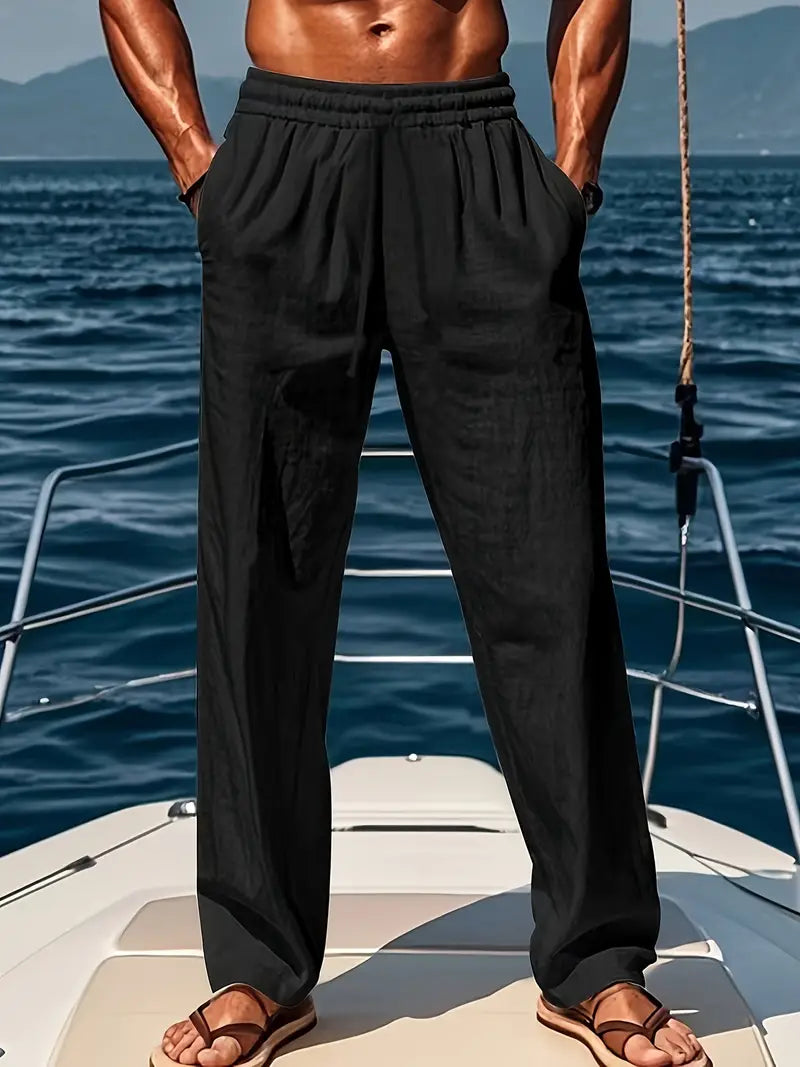 Men's Linen Trousers - Airy Loose Fit - Casual Summer Pants for Comfort and Breathability