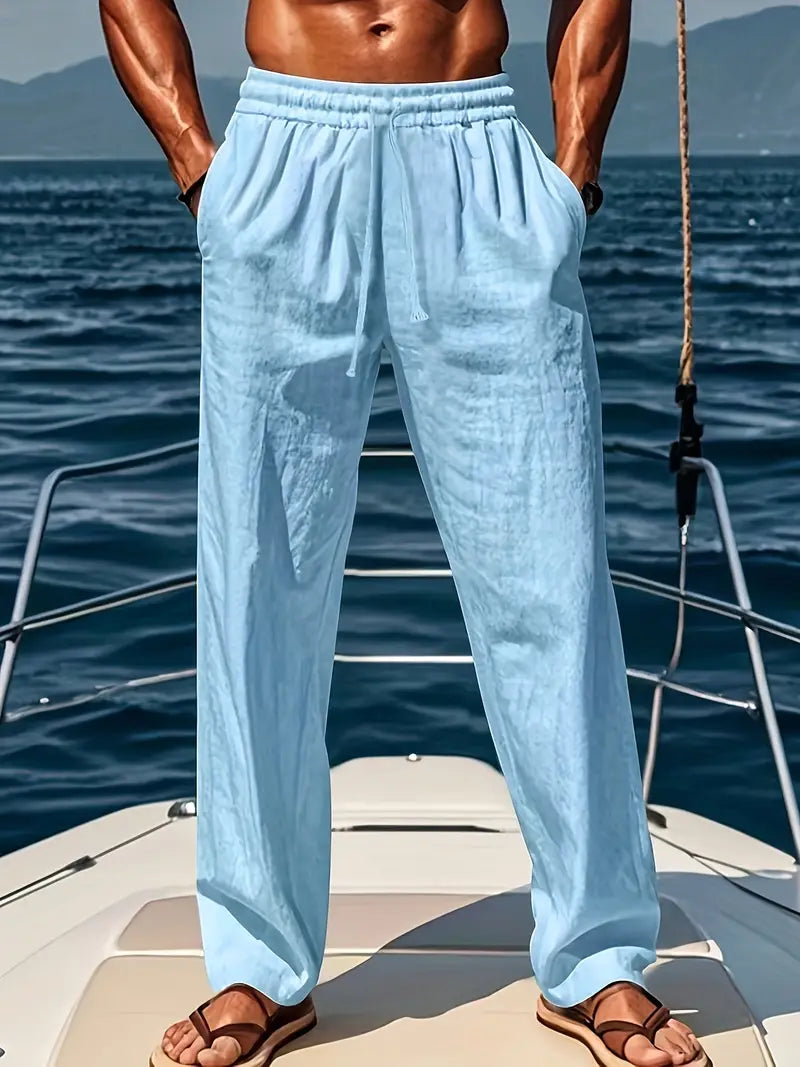 Men's Linen Trousers - Airy Loose Fit - Casual Summer Pants for Comfort and Breathability