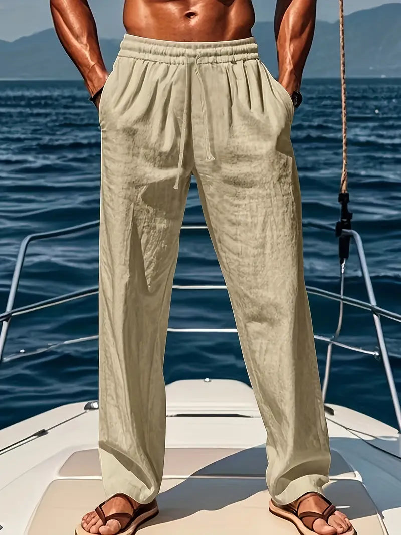 Men's Linen Trousers - Airy Loose Fit - Casual Summer Pants for Comfort and Breathability