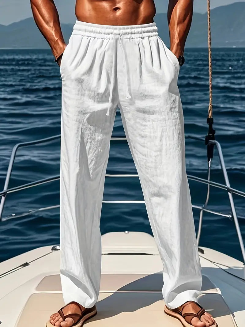 Men's Linen Trousers - Airy Loose Fit - Casual Summer Pants for Comfort and Breathability