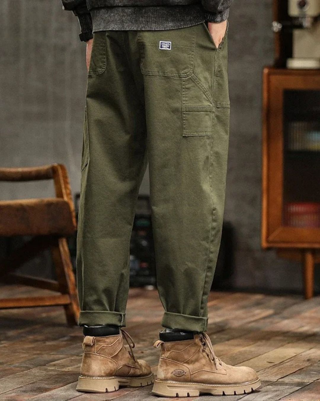 Men's Long Cargo Pants with Front Patch Pockets, Belt Loops, and Durable Fabric for Outdoor and Casual Wear
