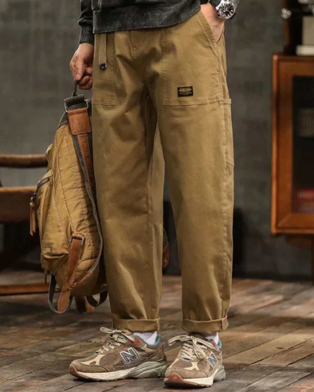 Men's Long Cargo Pants with Front Patch Pockets, Belt Loops, and Durable Fabric for Outdoor and Casual Wear