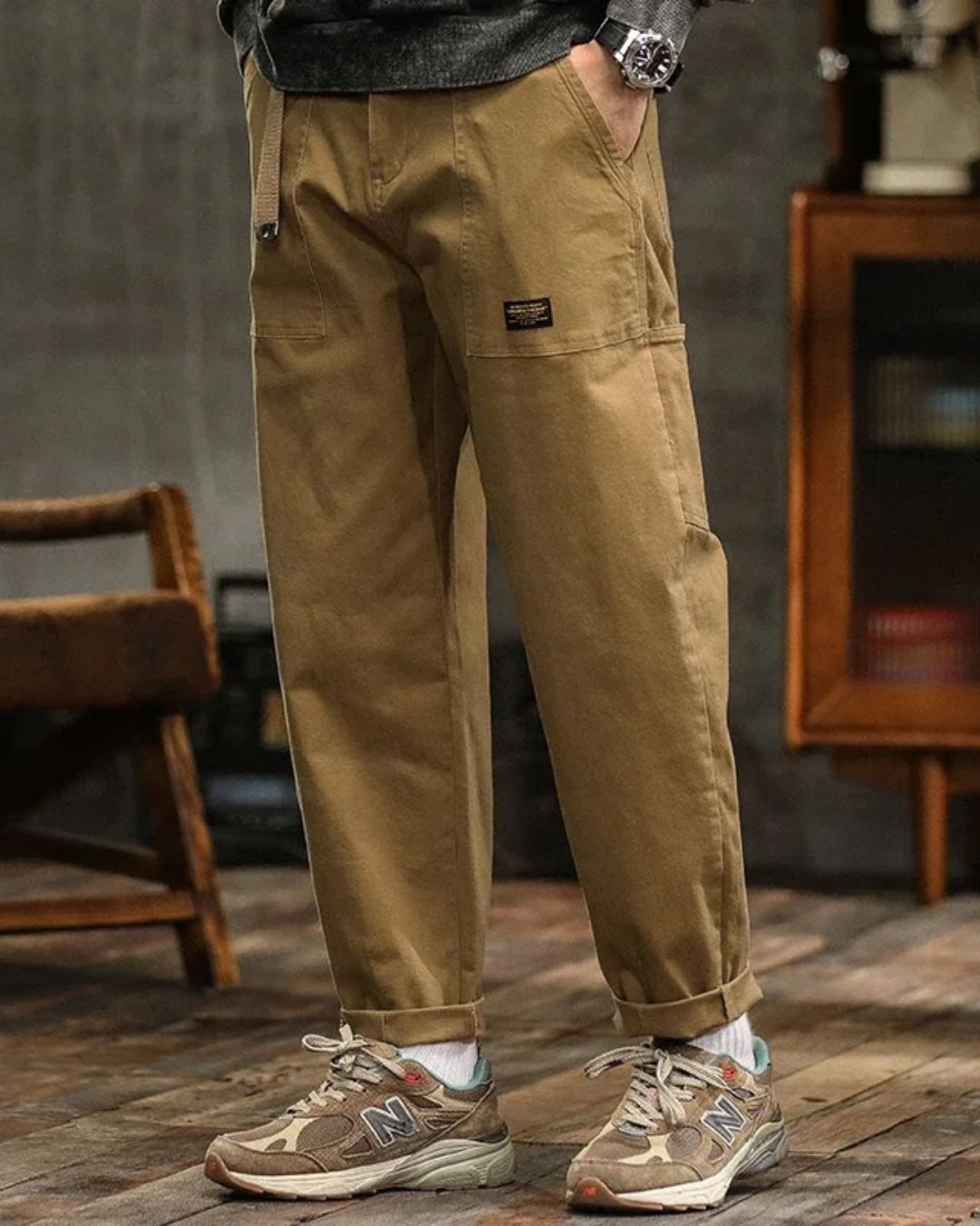 Men's Long Cargo Pants with Front Patch Pockets, Belt Loops, and Durable Fabric for Outdoor and Casual Wear