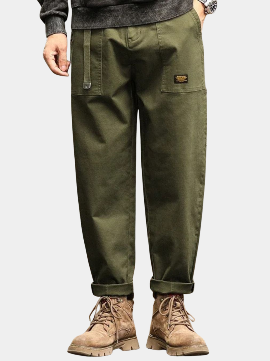 Men's Long Cargo Pants with Front Patch Pockets, Belt Loops, and Durable Fabric for Outdoor and Casual Wear