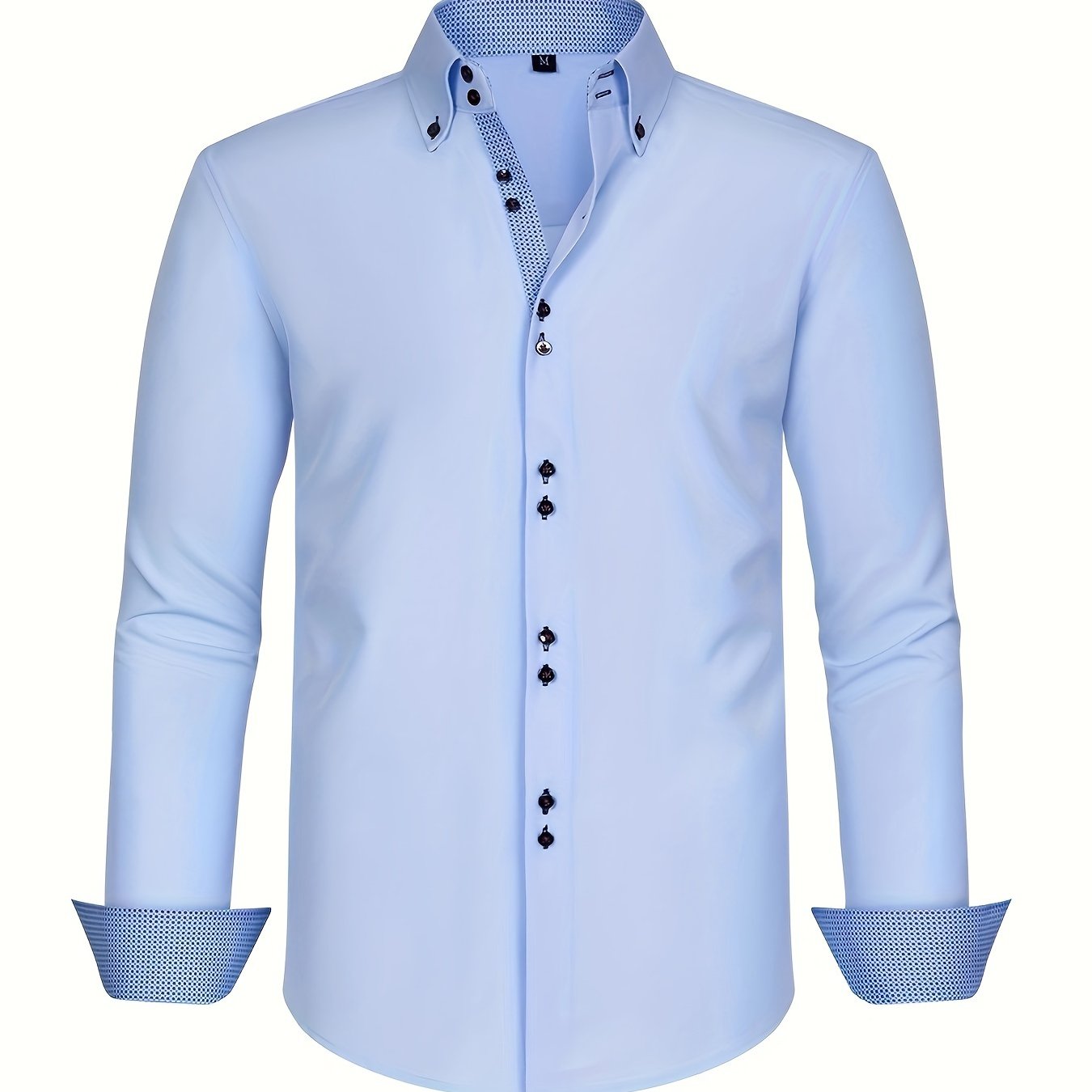 Men's Long Sleeve Button-Front Shirt - Button-Down Collar, Contrast Trim - Casual or Business Wear, Versatile Style