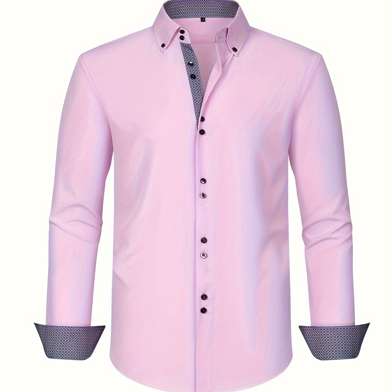 Men's Long Sleeve Button-Front Shirt - Button-Down Collar, Contrast Trim - Casual or Business Wear, Versatile Style