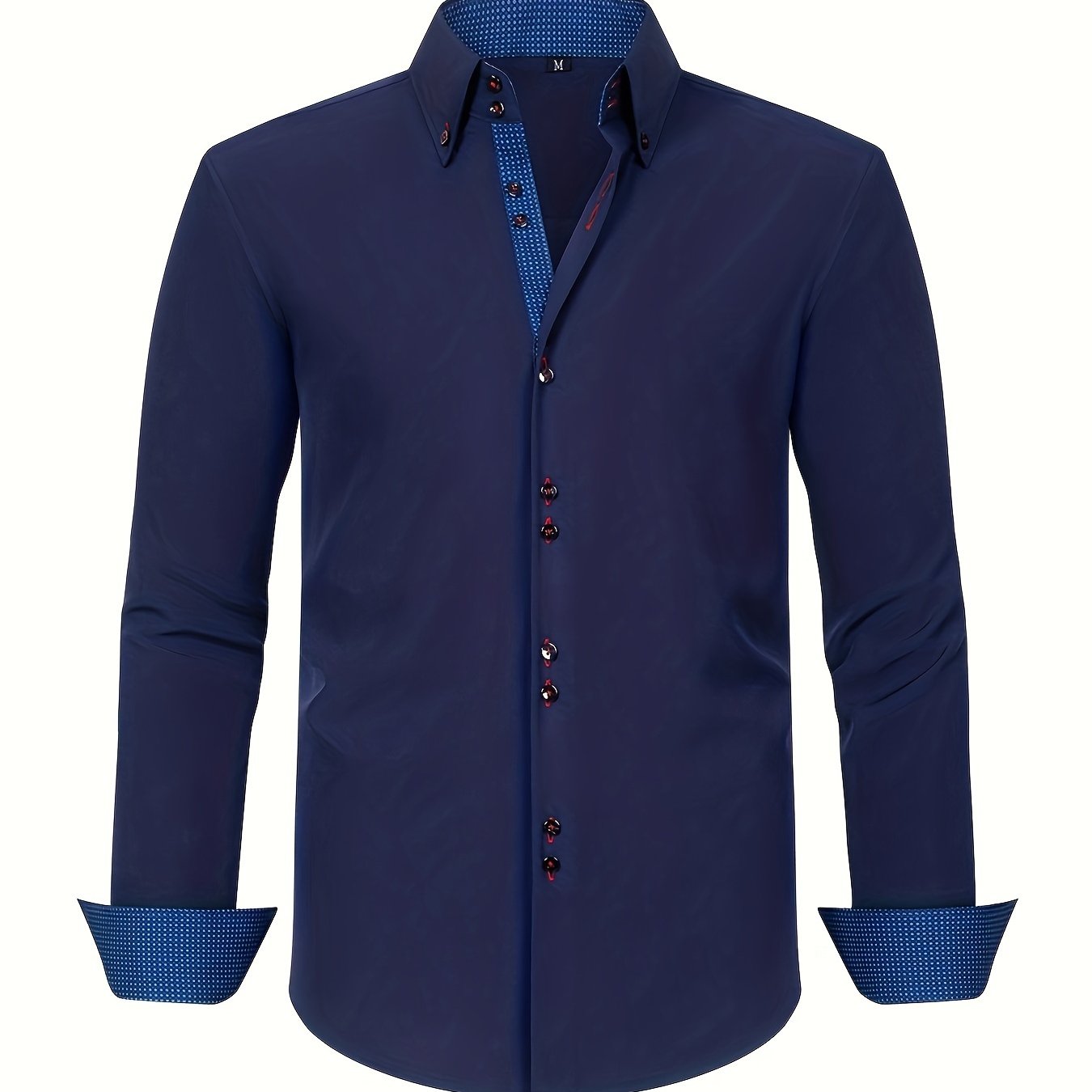 Men's Long Sleeve Button-Front Shirt - Button-Down Collar, Contrast Trim - Casual or Business Wear, Versatile Style