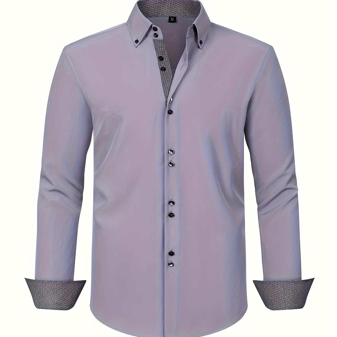 Men's Long Sleeve Button-Front Shirt - Button-Down Collar, Contrast Trim - Casual or Business Wear, Versatile Style