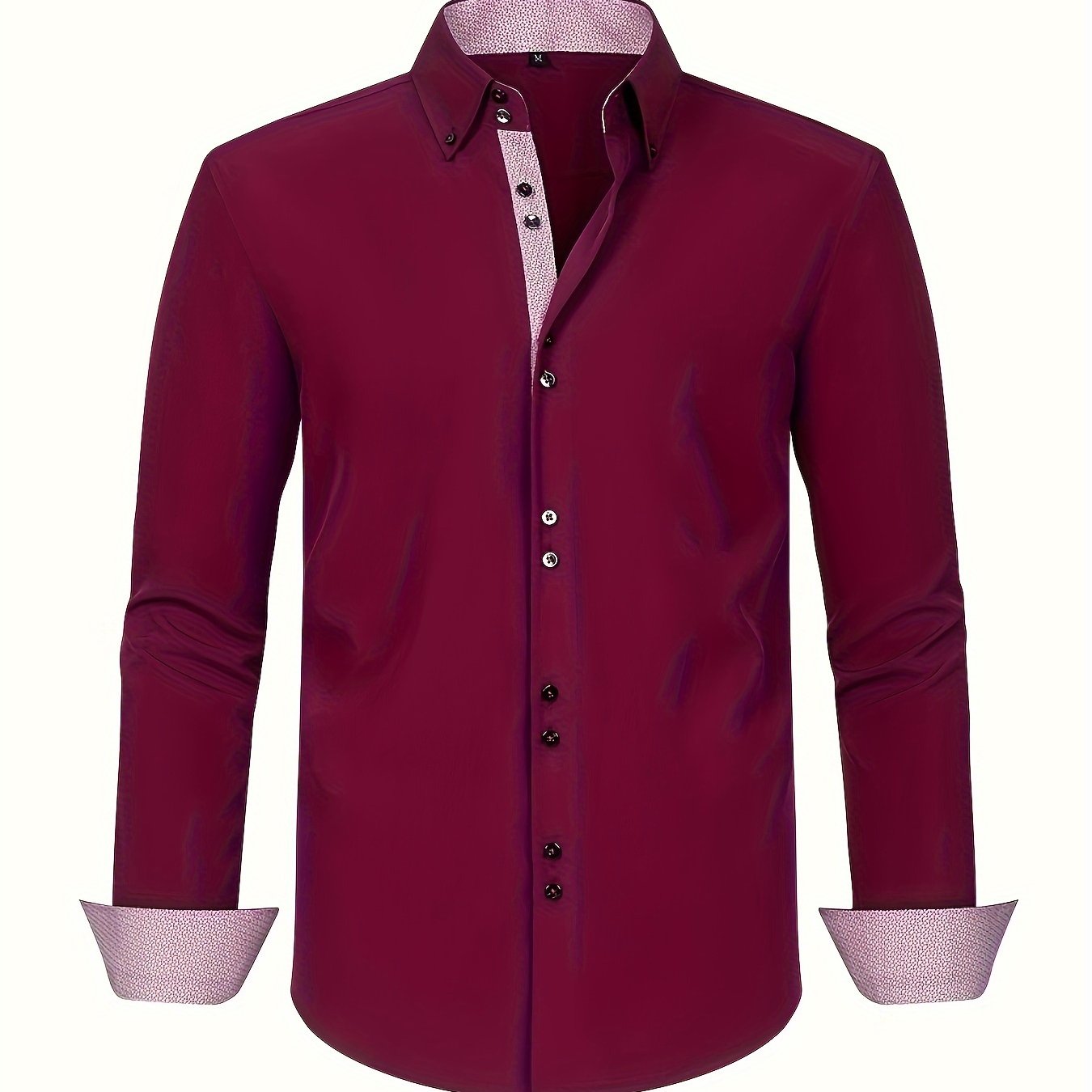 Men's Long Sleeve Button-Front Shirt - Button-Down Collar, Contrast Trim - Casual or Business Wear, Versatile Style