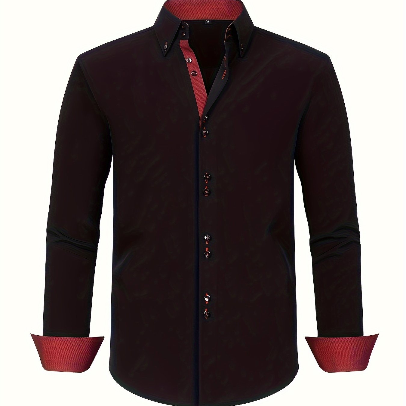 Men's Long Sleeve Button-Front Shirt - Button-Down Collar, Contrast Trim - Casual or Business Wear, Versatile Style