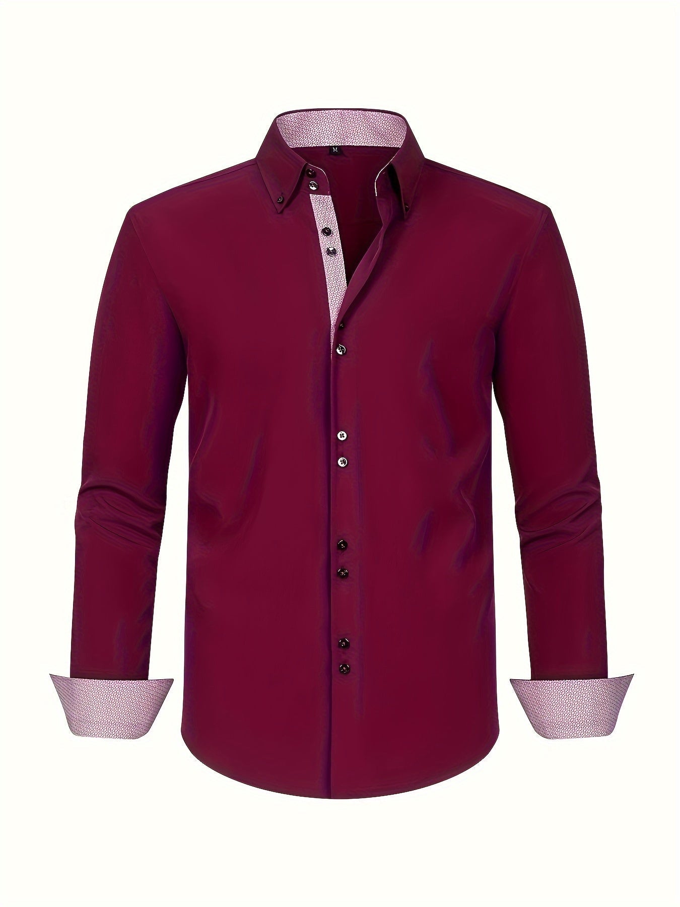 Men's Long Sleeve Button-Front Shirt - Button-Down Collar, Contrast Trim - Casual or Business Wear, Versatile Style