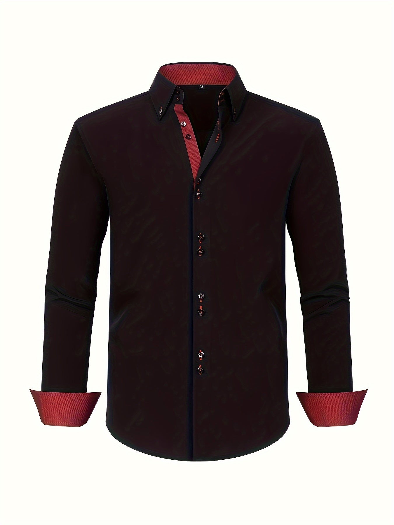 Men's Long Sleeve Button-Front Shirt - Button-Down Collar, Contrast Trim - Casual or Business Wear, Versatile Style