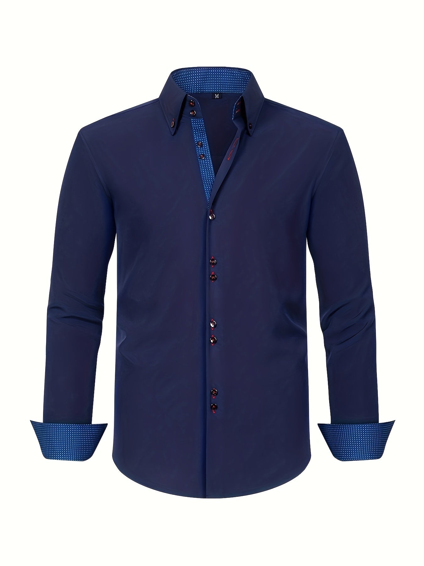 Men's Long Sleeve Button-Front Shirt - Button-Down Collar, Contrast Trim - Casual or Business Wear, Versatile Style