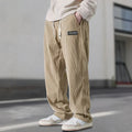 Men's Ribbed Drawstring Waist Straight-Leg Pants for Casual Wear - Comfortable Everyday Trousers