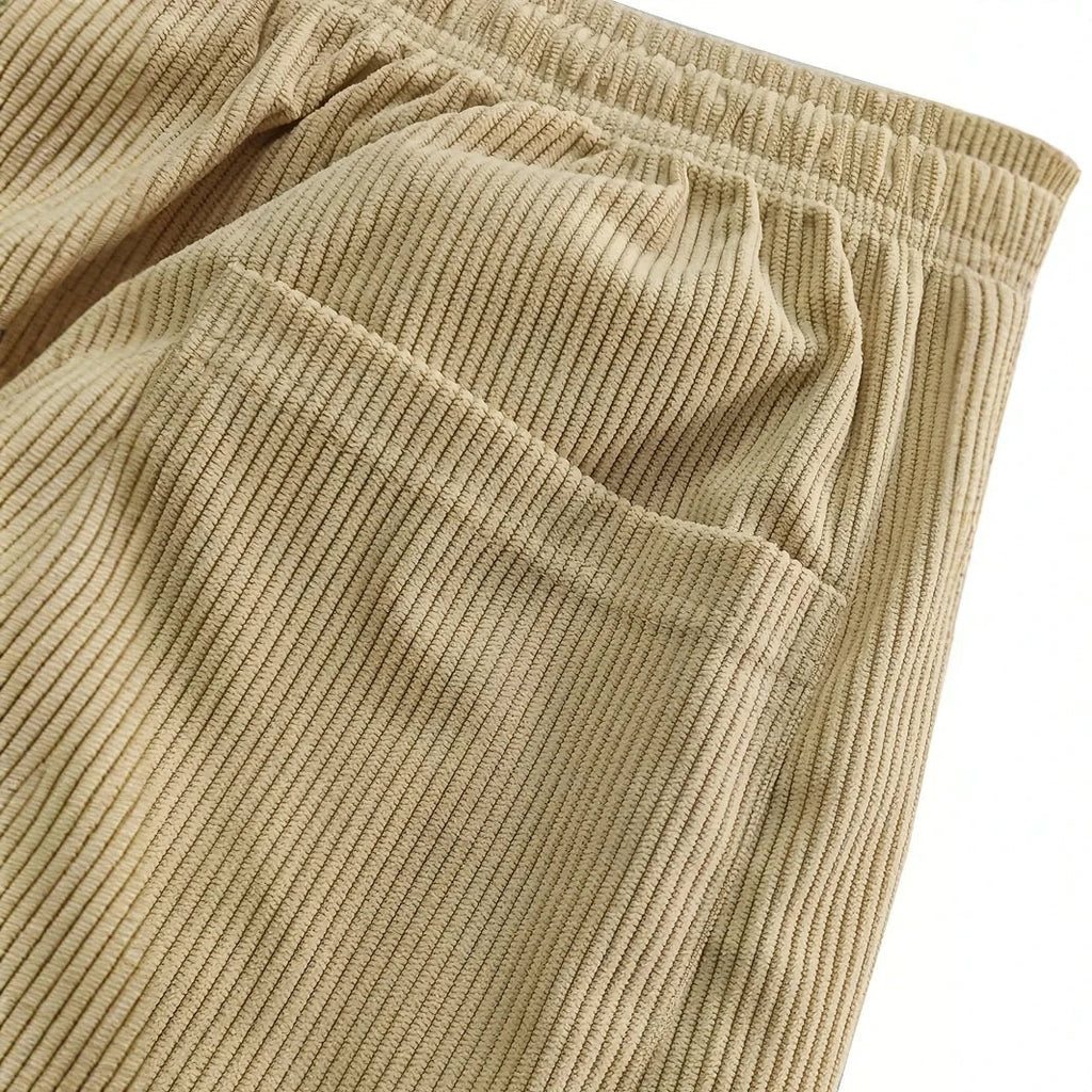 Men's Ribbed Drawstring Waist Straight-Leg Pants for Casual Wear - Comfortable Everyday Trousers