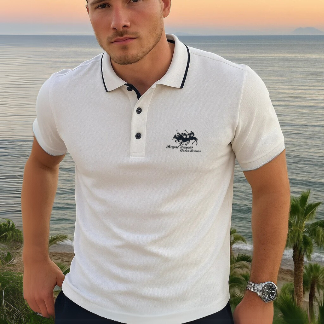 Men's Short Sleeve Polo Shirt - Contrast Tipped Collar, Embroidered Chest Design - Casual Wear for Everyday Style