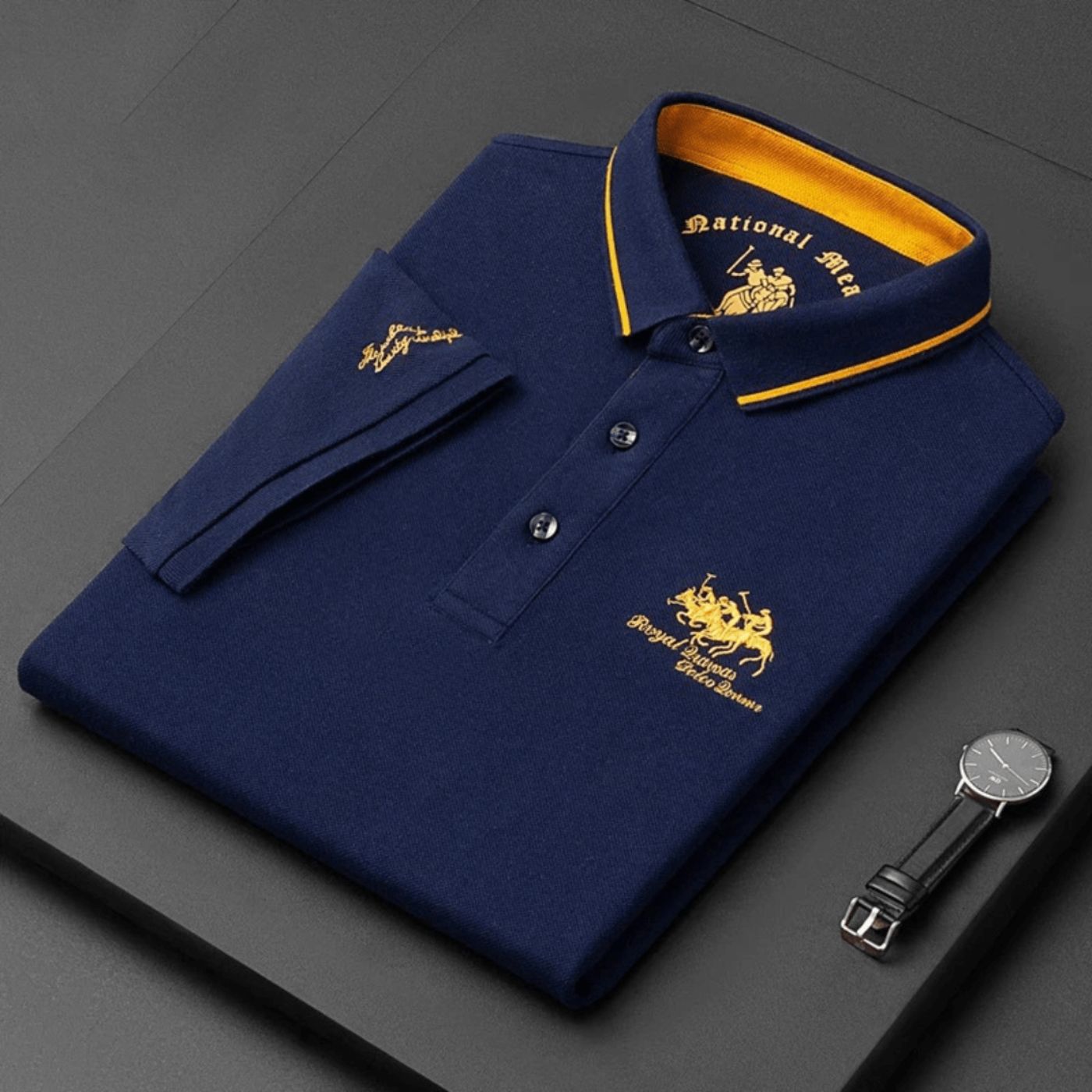 Men's Short Sleeve Polo Shirt - Contrast Tipped Collar, Embroidered Chest Design - Casual Wear for Everyday Style