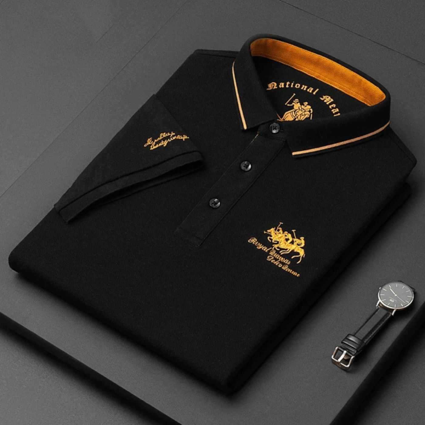 Men's Short Sleeve Polo Shirt - Contrast Tipped Collar, Embroidered Chest Design - Casual Wear for Everyday Style