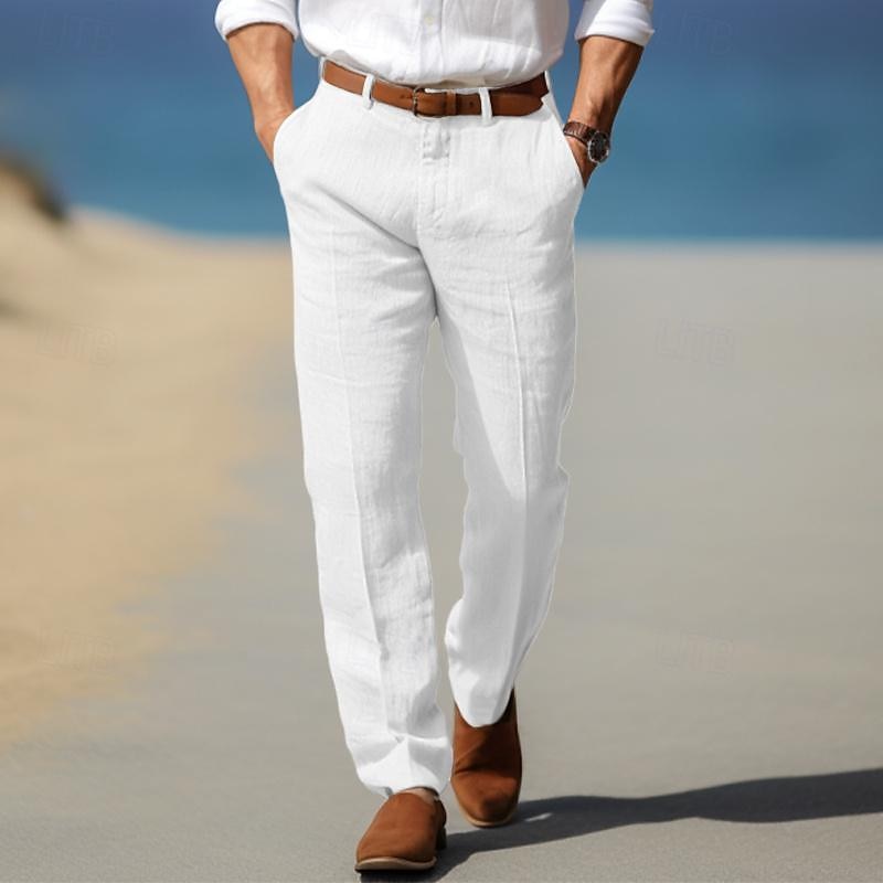 Men's Straight Leg Pants with Belt Loops, Side Pockets, Casual Style for Everyday Wear, Durable Fabric, Various Sizes