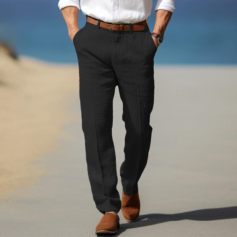 Men's Straight Leg Pants with Belt Loops, Side Pockets, Casual Style for Everyday Wear, Durable Fabric, Various Sizes