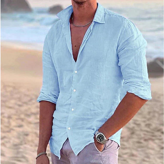 Men's Summer Linen Cotton Blend Shirt - Lightweight, Breathable Casual Wear for Warm Weather