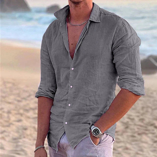 Men's Summer Linen Cotton Blend Shirt - Lightweight, Breathable Casual Wear for Warm Weather