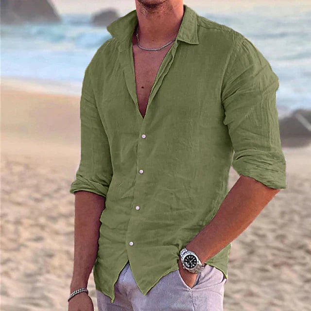 Men's Summer Linen Cotton Blend Shirt - Lightweight, Breathable Casual Wear for Warm Weather
