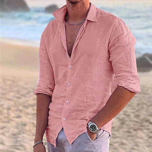 Men's Summer Linen Cotton Blend Shirt - Lightweight, Breathable Casual Wear for Warm Weather