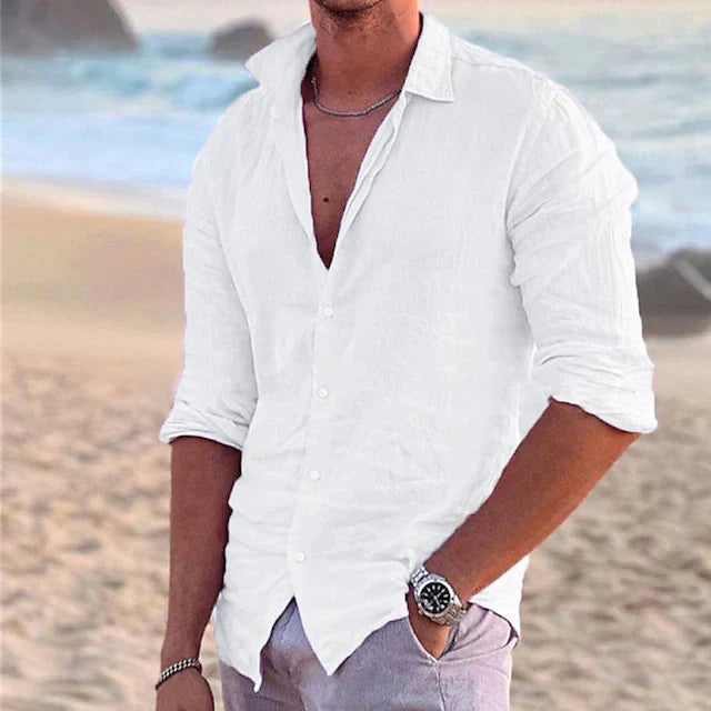 Men's Summer Linen Cotton Blend Shirt - Lightweight, Breathable Casual Wear for Warm Weather