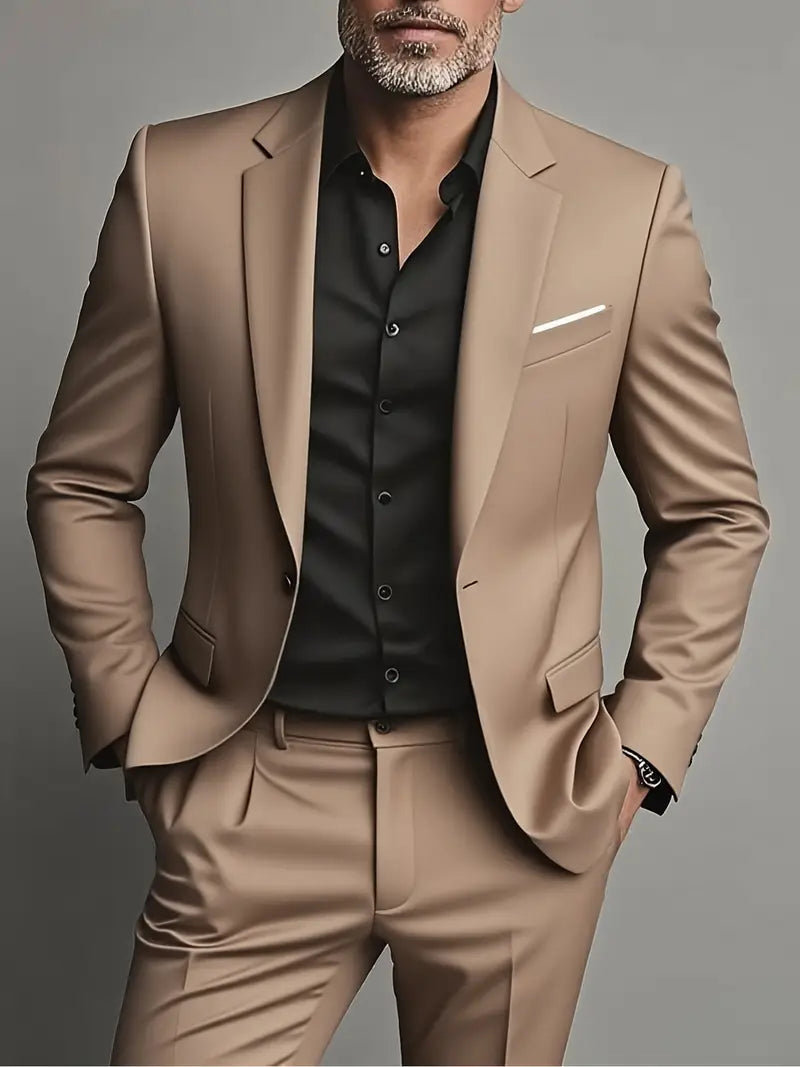 Men's Tailored Two-Piece Suit in Premium Fabric for Formal Events and Business Attire