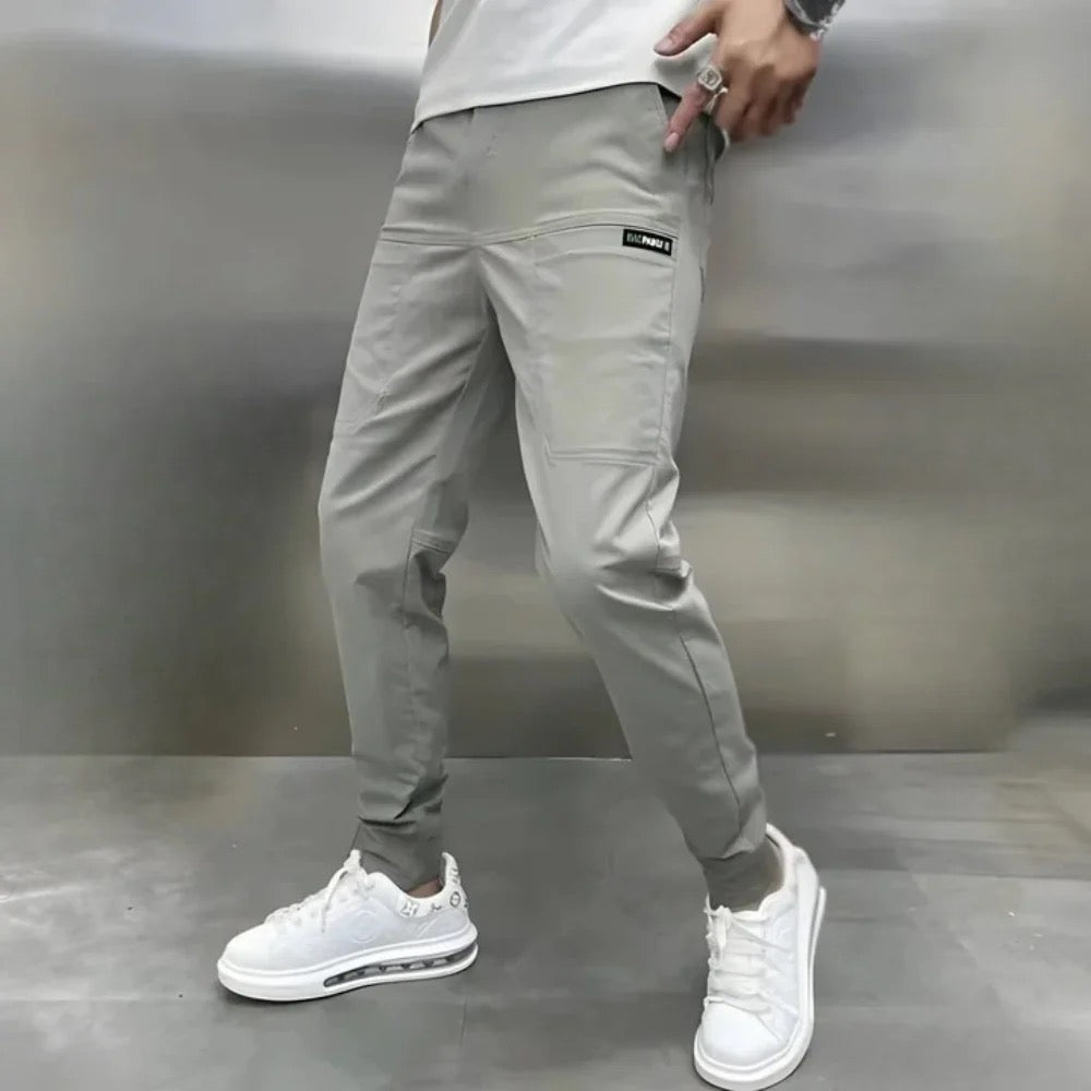 Men's Tapered Cuffed Pants with Side Pockets - Casual Cotton Trousers for Everyday Wear