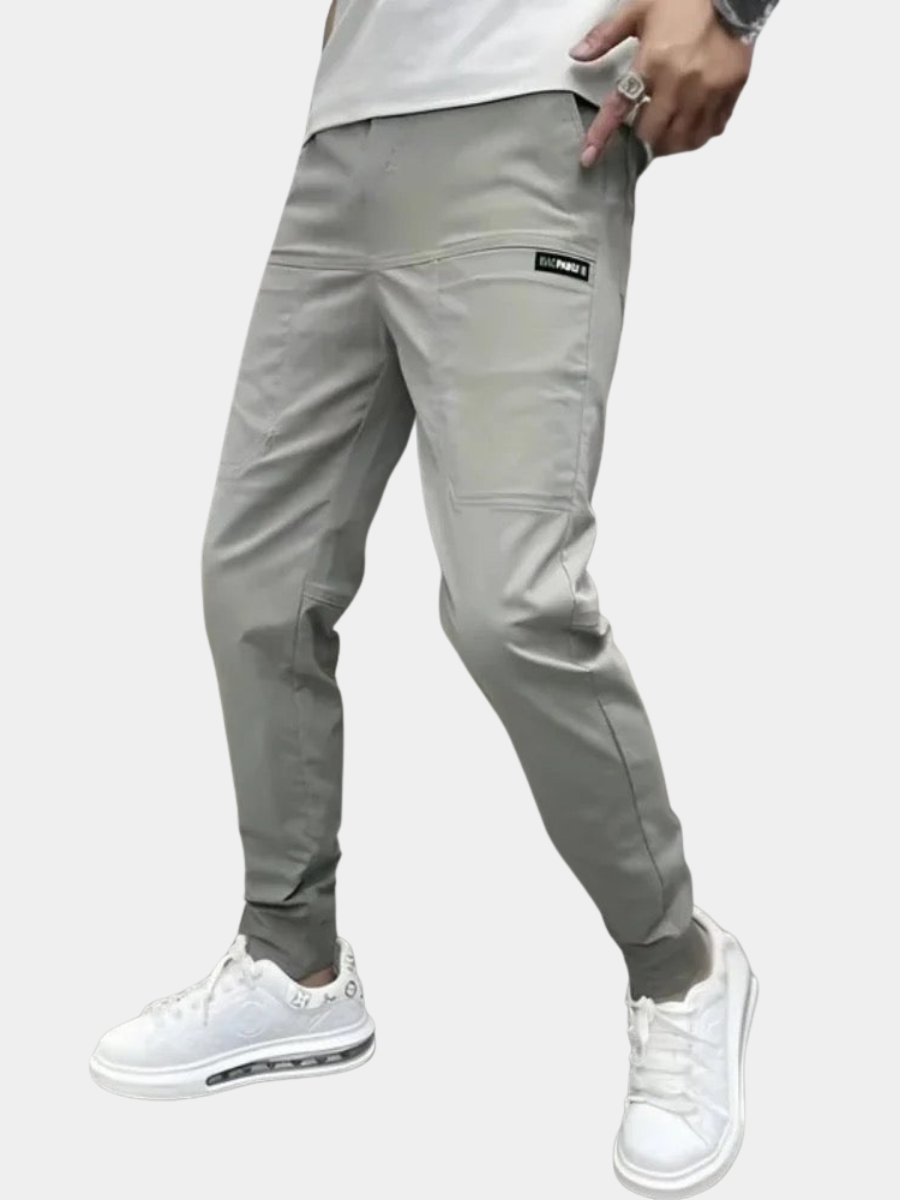 Men's Tapered Cuffed Pants with Side Pockets - Casual Cotton Trousers for Everyday Wear
