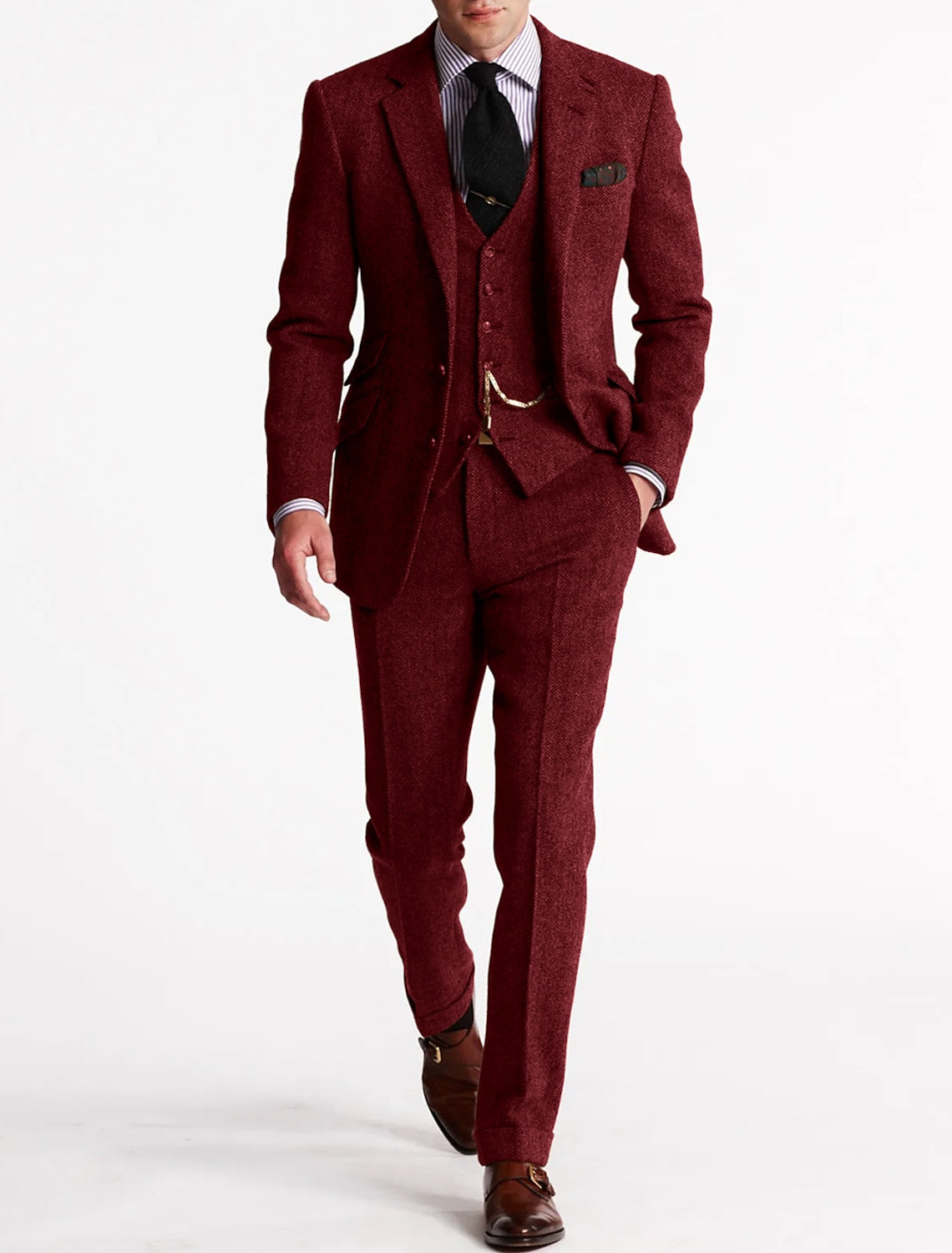 Men's Three-Piece Suit - Wool Blend Fabric - Classic Fit - Formal Attire for Weddings, Business, and Special Occasions