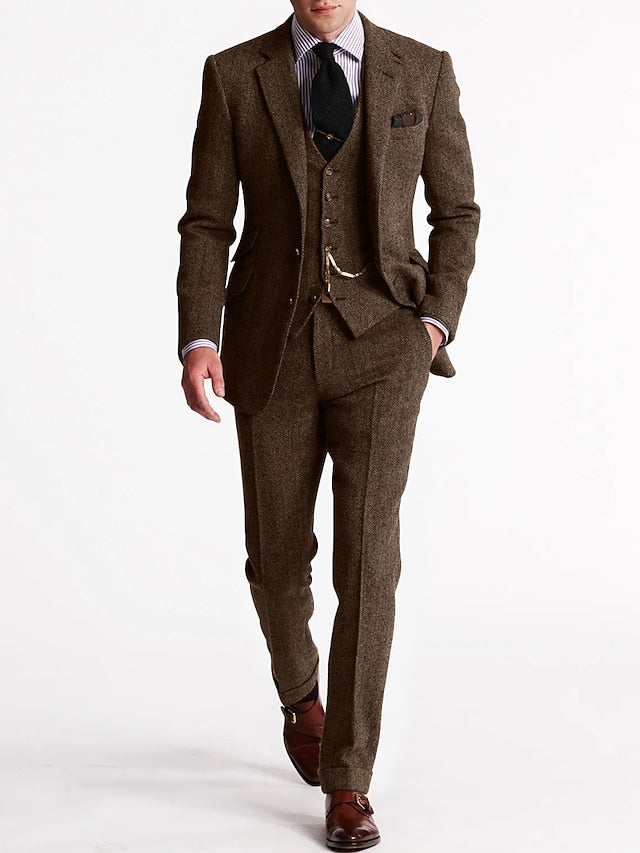 Men's Three-Piece Suit - Wool Blend Fabric - Classic Fit - Formal Attire for Weddings, Business, and Special Occasions