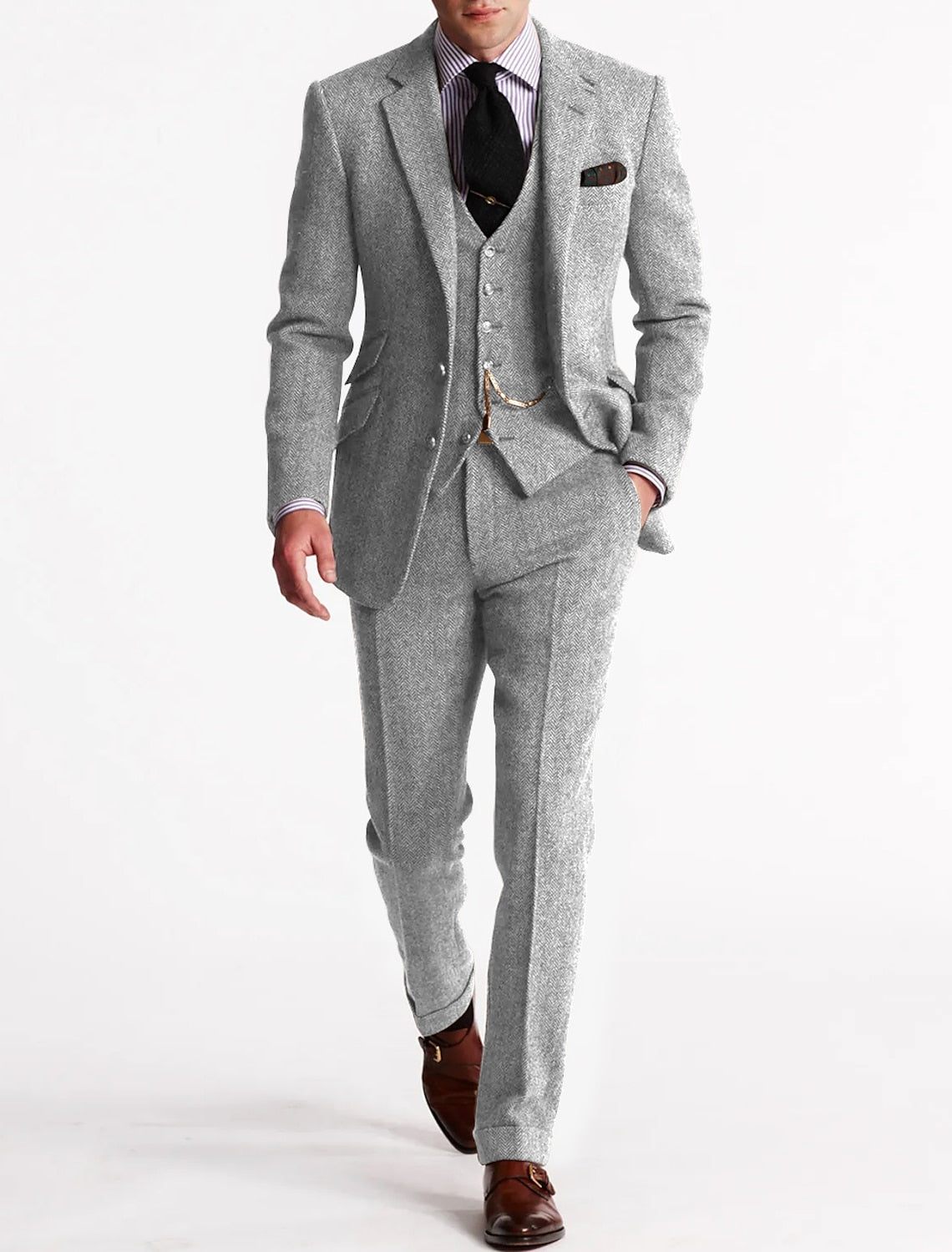 Men's Three-Piece Suit - Wool Blend Fabric - Classic Fit - Formal Attire for Weddings, Business, and Special Occasions