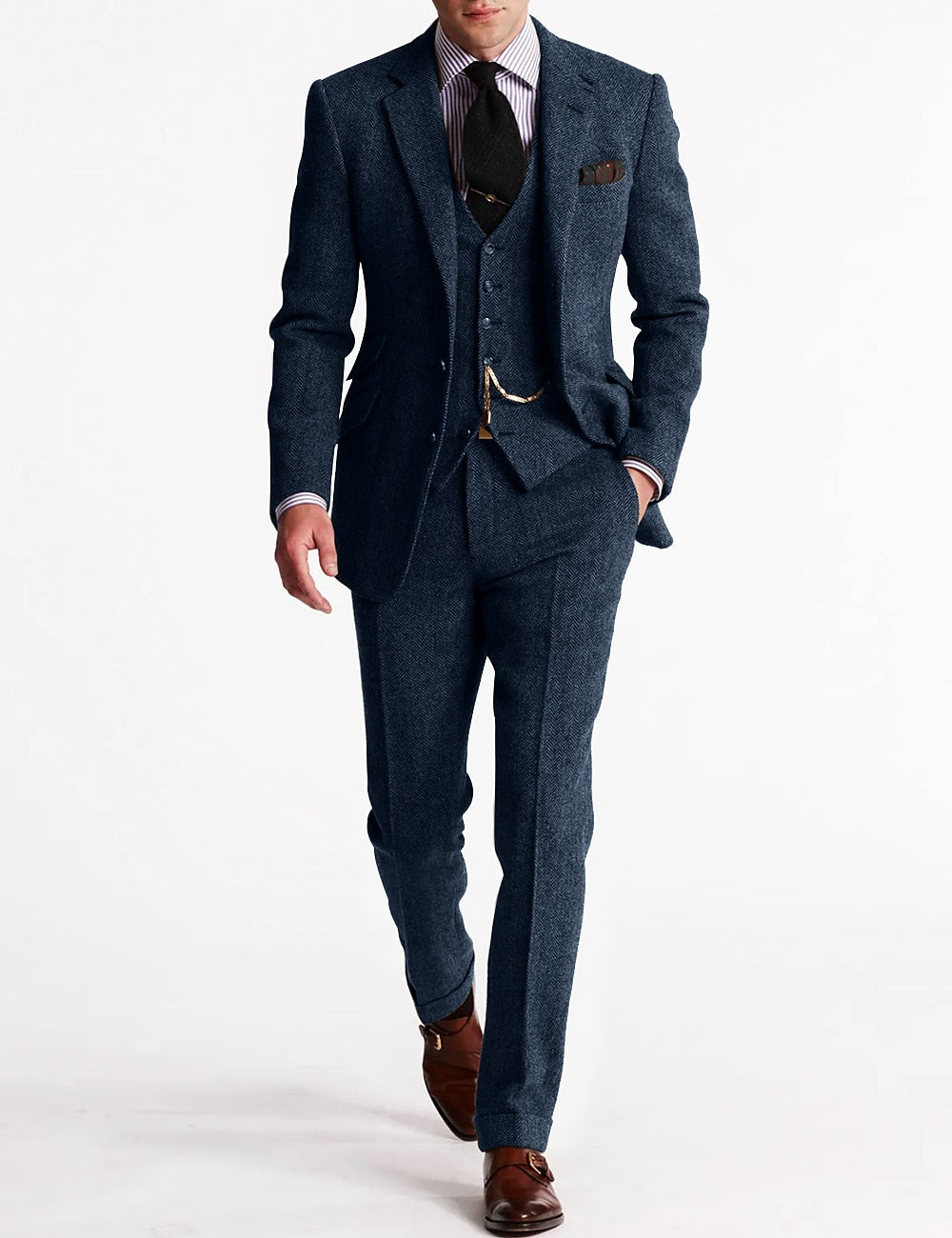 Men's Three-Piece Suit - Wool Blend Fabric - Classic Fit - Formal Attire for Weddings, Business, and Special Occasions