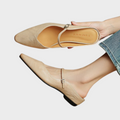 Pointed-Toe Flat Mules for Women with Single Strap and Buckle Closure - Stylish Casual Footwear for Everyday Wear