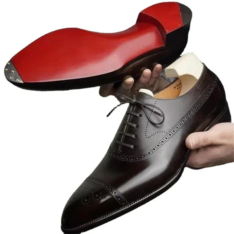 Red Leather Oxford Shoes for Men | Classic Dress Footwear for Formal and Casual Events